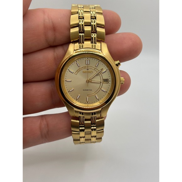 Seiko Kinetic Gold Tone Men's Watch Indicator Date Japan Movement